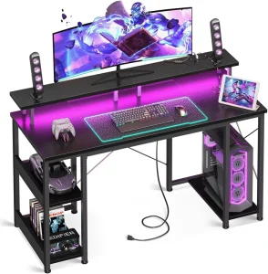 Metal Computer Table Writing Desk with Storage Shelves Easy Assembly Modern Home Office Desk