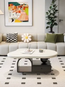 Metal Creamy style Movable Cloud shaped Coffee Table Storage Space Modern Design for Small Living Rooms Home Use No Assembly