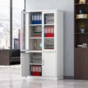 Metal Display File Cupboard Office Storage Cabinet with Glass Doors Steel Filing Cabinet for Office Meeting Room