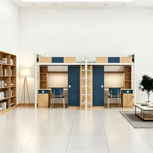Metal Dormitory Bunk Bed with Integrated Study Desk and Storage Cabinet Student Loft Bed School Hostel Staff Apartment Furniture