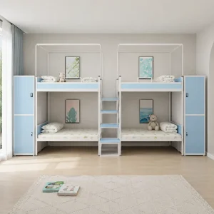 Metal Double Twin Bunk Bed with Ladder Stairs Steel Frame Storage Iron Mattress for Adult Dormitory Home School