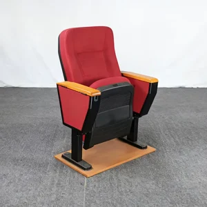 Metal Fabric Folding Lecture Chair Red Armchair with Writing Tablet Designed for Auditoriums and Churches