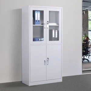 Metal File Cabinet Foldable Glass Door Storage Cupboard Commercial Furniture for School Hotel Hospital Use