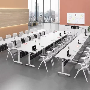 Metal Folding Table Meeting Training Room Table Adjustable Desk With Wheels