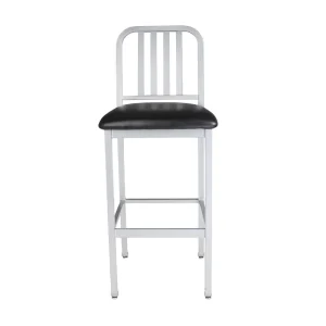 Metal Frame Bar Stool Vertical Slatted Backrest PU Cushion High Bar Chair for Bistro Pub Fast Food Restaurant