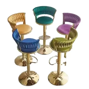 Metal Frame Chrome Base Durable Upholstered Backrest Height Adjustable Swivel Bar Stool Modern Bar Chair for Home Kitchen Island