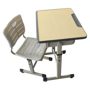 Metal Frame Ergonomic Student Study Table and Chair Set School Desk and Chair Set with Manual Screw