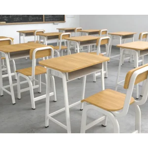 Metal Frame School Desk and Chair Set for Kids and Students with Wooden Desktop Modern Simplicity Design