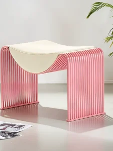 Metal Frame with Wavy Structure and Soft Leather Cushioned Stool Sponge-filled for Living Room Tea Table and Dressing Chair