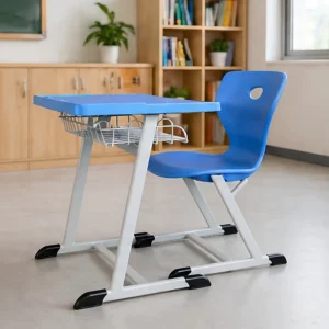 Metal Framed School Tables and Chairs Saudi Arabia School Furniture Single Desk Set Student Plastic Tables and Chairs