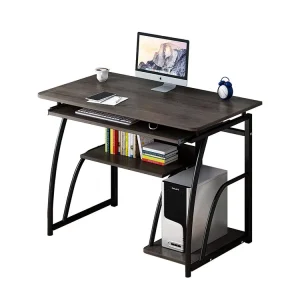 Metal Framed Wood Home Small Office Writing Desk Laptop PC Table and Modern Design Glass Computer Desk