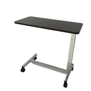 Metal Hospital Multi function Chrome Frame Height Adjustable Over Bed Dining Table with 4 Wheel