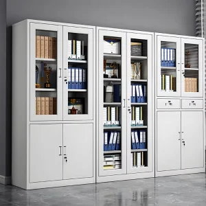 Metal Lateral Office File Cabinet with Sliding Door and Display Rack Elegant Storage Solution for Documents and Items