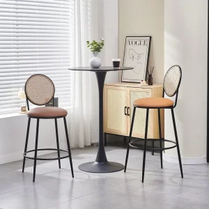 Metal Leg Rattan Modern Luxury Bar Back Stools High Bar Chair for Kitchen Breakfast Coffee Shop Commercial Use Indoor Furniture
