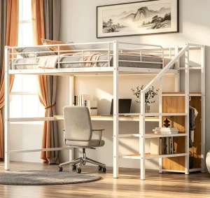 Metal Loft Bed for Dormitory Apartment Heavy Duty Bunk Bed with Desk OEM Custom Project Furniture