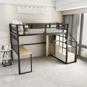 Metal Loft Bed with Shelf Stairs for Staff Apartment Furniture