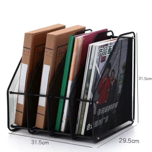 Metal Mesh 4 Tier Magazine Holder Metal Wire File Rack Space Saving Desktop Black Silver Office School Supply