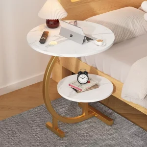 Metal Nordic Design Movable Coffee Table with Solid Wood Top for Bedroom Living Room