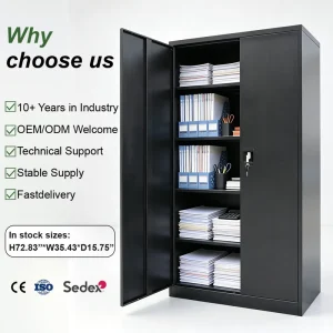 Metal Office Furniture Modern File Cabinet Black Steel 2 Door Filing Storage Cabinets with 4 Adjustable Shelves and Lock