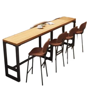 Metal Rectangular High Bar Table Commercial Iron Wood Bar Table for Bar Cafe Milk Tea Shop