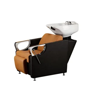 Metal Shampoo Chair with Ceramic Basin Rotatable & Armrests for Barber Shop and Hair Salon