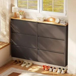 Metal Shoe Cabinet Steel Shoe Storage Cabinet Shoe Organizer Flip Door Design for Entryway Hallway Apartment