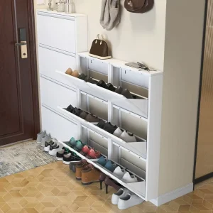 Metal Shoe Cabinet Steel Shoe Storage Flip Door Shoe Organizer Cabinet for Entryway Hallway Apartment