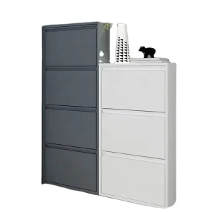 Metal Shoe Cabinet With 3 Flip Drawers Wall Mounted & No-Assembly Steel Shoe Storage Cabinet