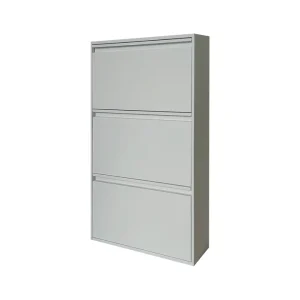 Metal Shoe Cabinet with 3 Flip Drawers Wall Mounted & No-Assembly Steel Shoe Storage Cabinet