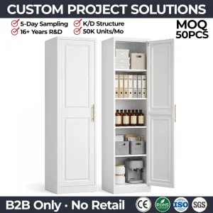 Metal Slim Cabinet Single Door White Pantry Storage Cupboard for Small Space Office Disassembled Steel Sideboard