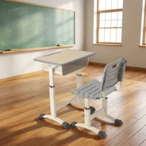 Metal Steel Frame Adjustable Height Classroom Student School Furniture Custom Color Children Study Desk and Chair Set