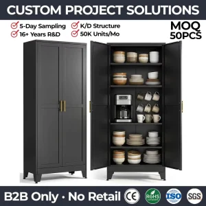 Metal Storage Cabinet 2 Door Black Pantry Cupboard for Home Office Living Room Studio Disassembled Steel Sideboard