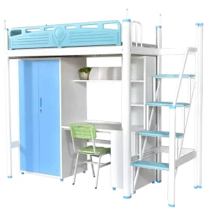 Metal Student Dormitory Bunk Bed with Locker, Loft Bunk Beds for Adults with Desk
