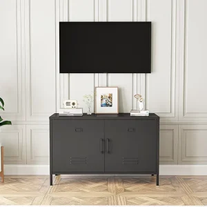 Metal TV Cabinet Modern Design Eco Friendly Durable 2 Door Steel Storage Sideboard for Living Room Bedroom Apartment Hotel
