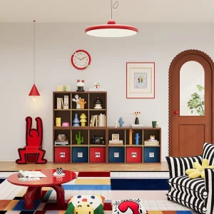 Metal TV Cabinet with Wood Texture and Open Storage for Living Room Entertainment
