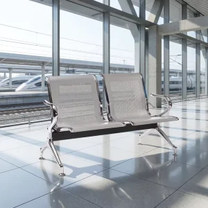 Metal Waiting Bench for Railway Stations Bus Stops Public Areas Eco friendly Easy Clean Commercial Use Modern Design Polished 1