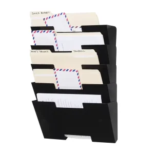 Metal Wall 5-Tier File Holder Organizer Hanging Magazine Holder Black Office Organization and Storage Rack