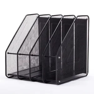 Metal Wire Mesh 4 Pocket File Organizer 4 Tier Desk Document Holder Magazine Rack Vertical File Sorter for Office Home School
