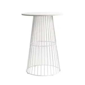 Metal Wire Wood Top Round Bar Table White