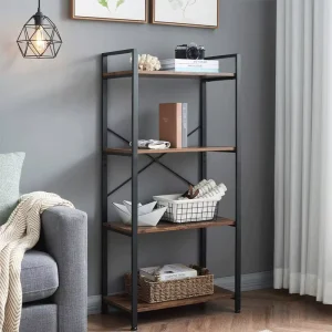 Metal Wood Ladder Bookshelf Contemporary Industrial Modern Antique Design Home Office Bedroom Wooden Bookcases