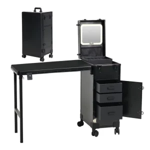 Metal & Wood Modern Classic Nail Table Lighted Mirror Changed Colors Manicure Desk Drawer Makeup Case for Salon