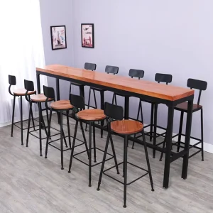 Metal Wooden Long Tall Home Center Walnut Bar Table