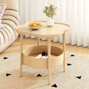 Metal Wooden Wood Modern Mobile Coffee Tables Mini Corner Small Clover Sofa Side Table Computer Bedside for Living Room