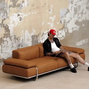 Mid Autumn Minimalist One Seat Bauhaus Italian Minimalism Design Multifunctional Metal Leather Sofa Stainless Steel Legs