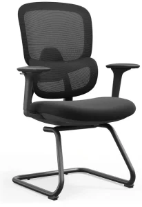 Mid Back Mesh Office Guest Chair with 4D Adjustable PU Armrests Dual Lumbar Support Frame Sled Base Black