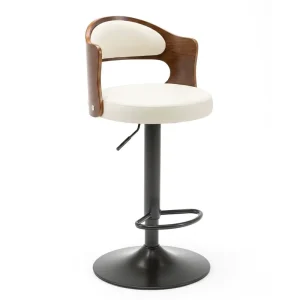 Mid Century Bar Stool Curved Armrest Pneumatic Height Adjustable Integrated Footrest Matte Black Base for Kitchen Lounge