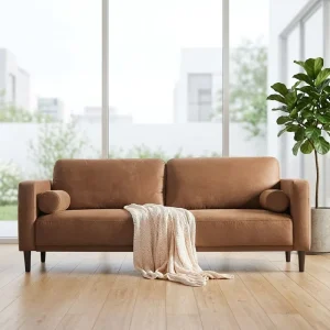 Mid Century Decor Sofa Couch for Living Room Faux Leather Couch with Deep Seat 3 Seater Home Sofa for Office Bedroom Apartment