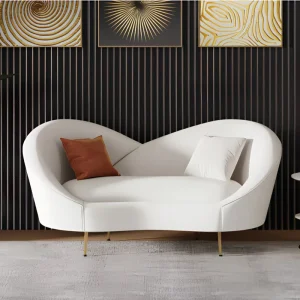 Mid Century Modern 2 Seater Curved Velvet Sponge Loveseat with Gold Tapered Metal Legs Cuddler Sofa for Living Room