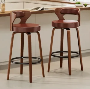 Mid Century Modern Bar Stool Swivel Upholstered PU Leather with Back for Home Bar Kitchen Island Restaurant & Outdoor Use