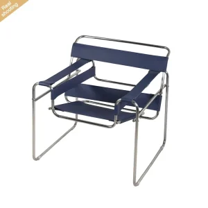 Mid Century Modern Bauhaus Leisure Style Saddle Leather Stainless Steel Tubular Armchair Lounge Chair
